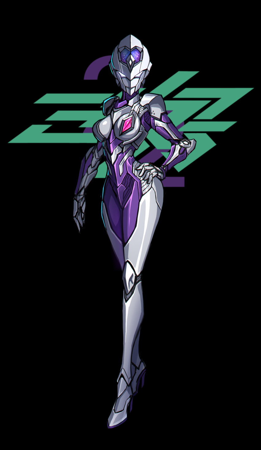 1girl 3ok absurdres alternate_universe armor breastplate breasts cleavage color_timer genderswap genderswap_(mtf) glowing glowing_eyes hand_on_hip high_heels highres power_armor science_fiction shoulder_armor standing thighs tokusatsu ultra_series ultraman_(hero's_comics) ultraman_decker_(series) ultraman_dinas ultraman_suit white_eyes