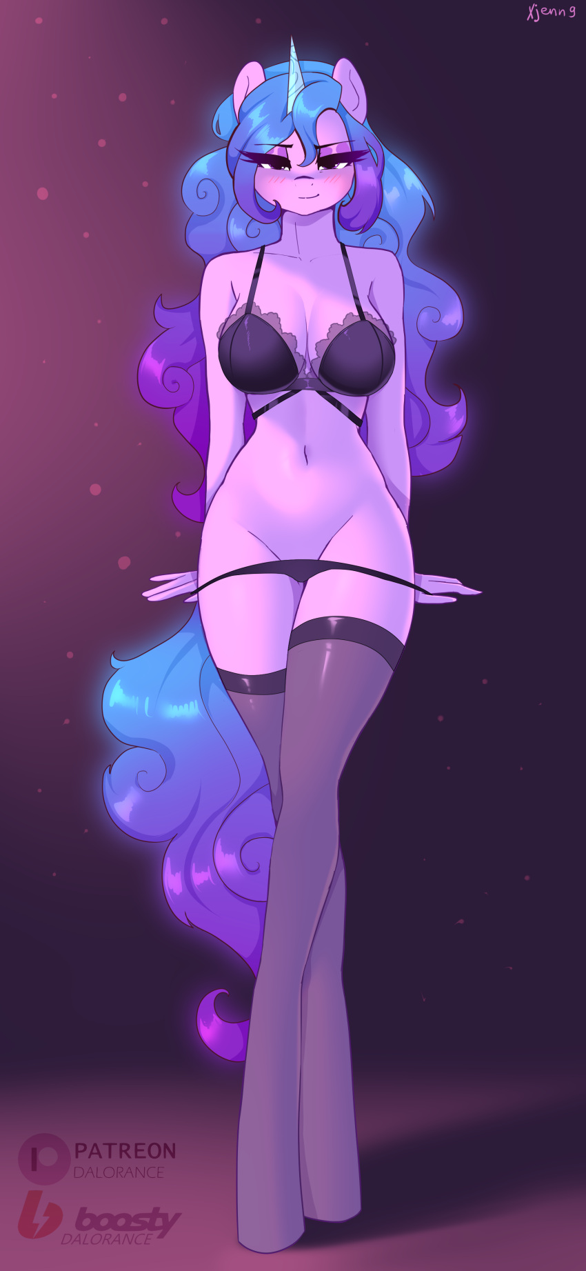 absurd_res anthro big_breasts bra breasts cleavage clothed clothing equid equine female hasbro hi_res horn izzy_moonbow_(mlp) mammal mlp_g5 my_little_pony panties solo underwear unicorn xjenn9
