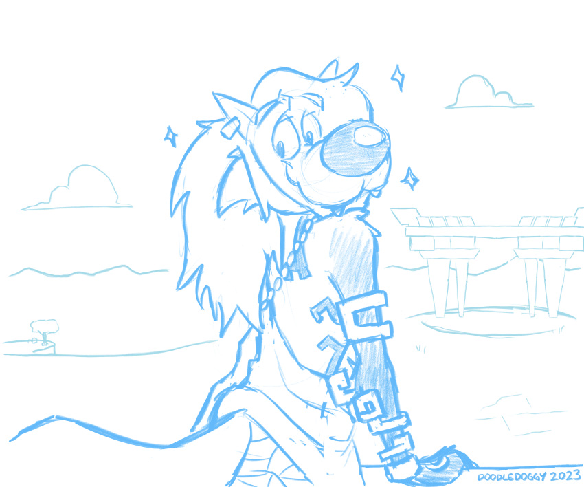 absurd_res arm_brace canid canine canis clothing doodledoggy hi_res link_(wolf_form) looking_at_viewer looking_back looking_back_at_viewer mammal nintendo robe sketch smile smiling_at_viewer tears_of_the_kingdom the_legend_of_zelda toga toony wolf zonai zonai_architecture zonai_clothing