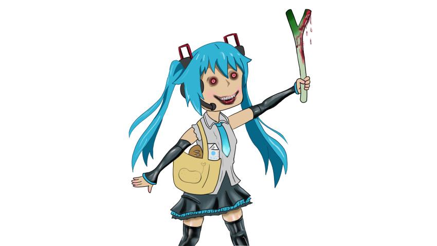 bad_source creepypasta hatsune_miku highres jeff_the_killer skirt thighhighs vocaloid