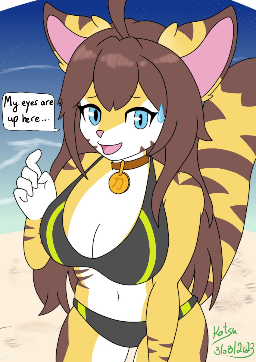 absurd_res beach bikini cindy_tigah clothing felid female furry hi_res katsurokurosaki kemono mammal pantherine sea seaside summer swimwear tiger water