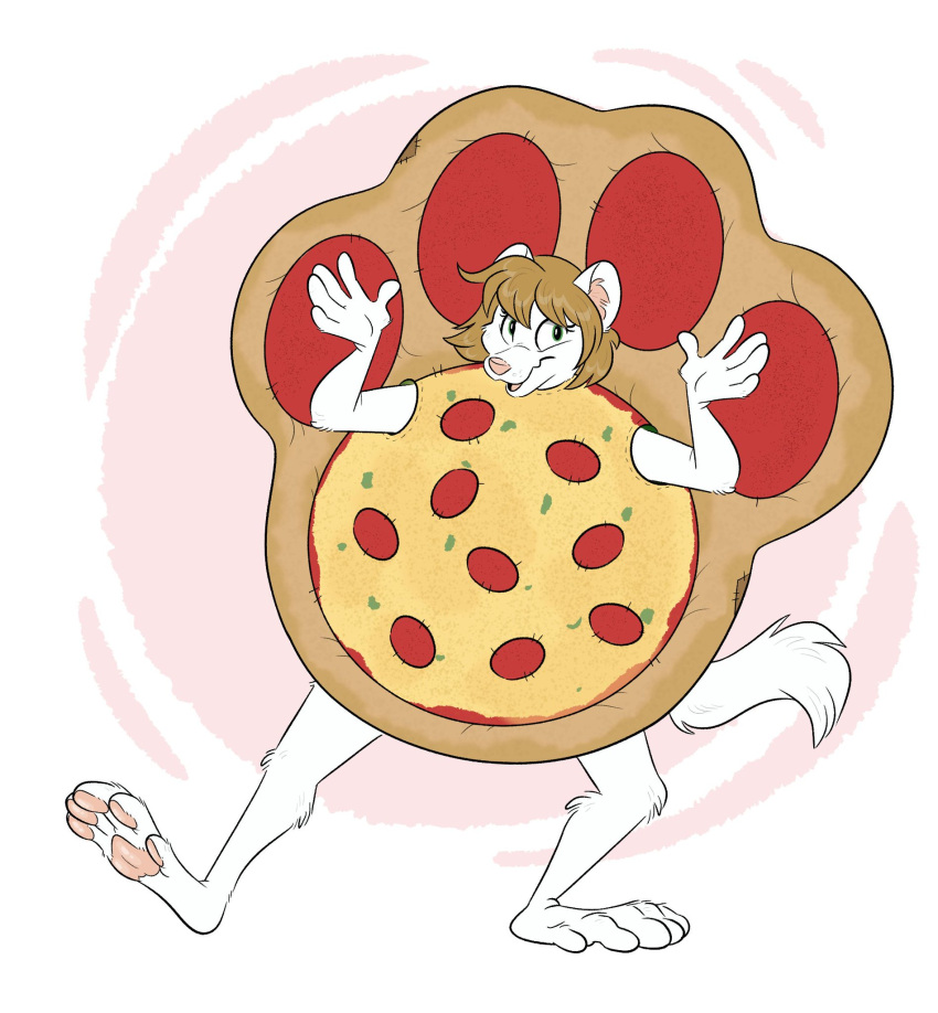 anthro claire_bear_art clothing costume female food food_costume hi_res mammal martha_minkowitz mink mustelid musteline pizza pizza_costume solo true_musteline