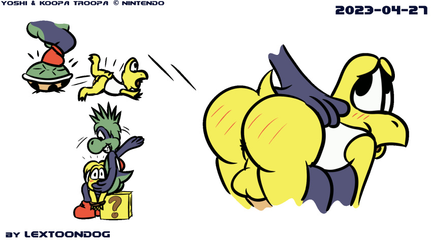 16:9 2023 animated anthro big_butt butt butt_slap fan_character female hi_res koopa koopa_troopa lextoondog lextoondog_(character) loop male male/male mario_bros nintendo scalie short_playtime slap solo spanking widescreen yoshi