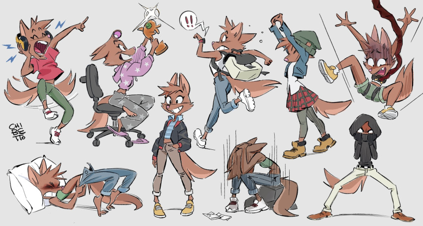anthro award barefoot blush bottomwear bra brown_body brown_fur canid canine canis chibetto clock clothing countershade_tail countershading crop_top denim denim_clothing dreamworks eyes_closed fan_character fangs feet female footwear fox fur hair_curlers headphones hi_res hoodie hybrid jacket jeans mammal navel offspring pants pillow pink_nose pulling_up_pants running shirt shoes simple_background skirt slippers smile solo stretching tail tail_motion tailwag teeth the_bad_guys topwear trophy underwear watch wolf