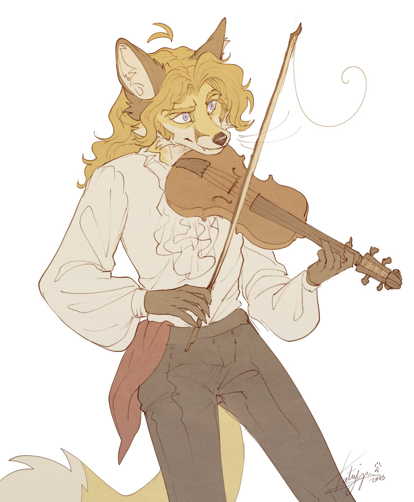 2023 5_fingers absurd_res anthro blue_eyes bowed_string_instrument canid canine edgar_vladilisitsa fingers fox fur hair hi_res male mammal musical_instrument playing_music signature simple_background solo string_instrument tatujapa violin violin_bow white_background