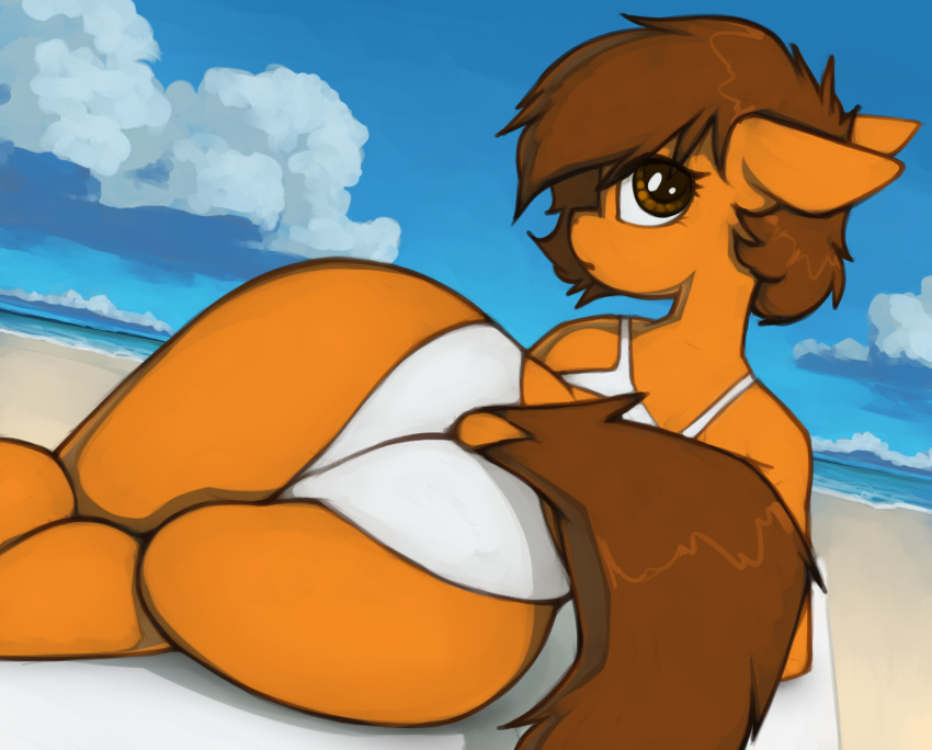 anthro beach butt clothing equid equine female hi_res horse mammal marsminer pony seaside solo swimwear venus_spring