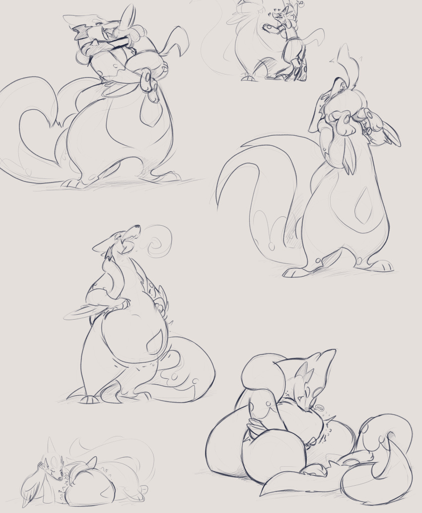 &lt;3 2023 abdominal_bulge absurd_res anthro belly big_belly blush blush_lines butt duo embrace eyes_closed feral floatzel generation_4_pokemon hand_on_stomach head_in_mouth hi_res hug lifting_partner lucario lying nintendo on_side open_mouth pokemon pokemon_(species) raised_tail raster_dreams size_difference standing tail vore