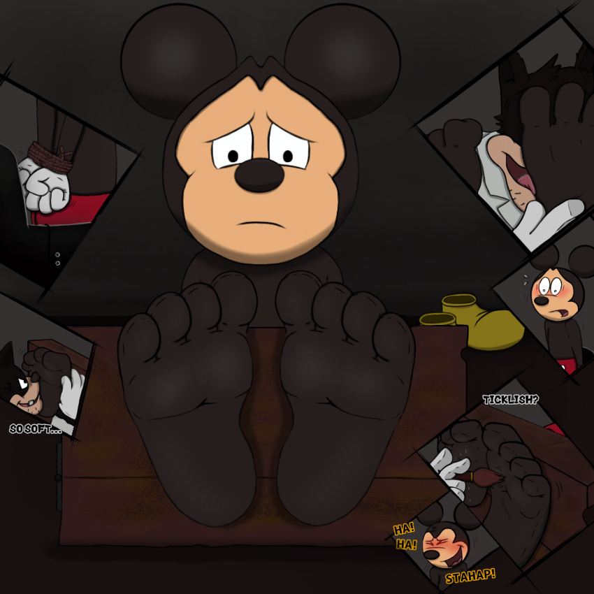 4_toes anthro bdsm bondage bound brush clothing disney domestic_cat duo feet felid feline felis foot_fetish foot_lick foot_play foot_sniffing footwear hi_res licking male mammal mickey_mouse mouse murid murine paintbrush pete_(disney) rodent shoes sniffing tickling toes tongue tongue_out