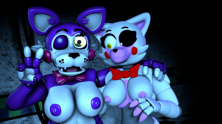 16:9 2022 3d_(artwork) animatorbruh animatronic anthro black_sclera breasts canid canine cindy_(fnac) detailed_background digital_media_(artwork) domestic_cat duo fangs fazbear_fanverse felid feline felis five_nights_at_candy's five_nights_at_freddy's five_nights_at_freddy's_2 fox freckles gesture hi_res machine male mammal mangle_(fnaf) multicolored_body nipples one_eye_closed open_mouth pink_bow_tie pink_inner_ear pink_nipples purple_body purple_ears purple_nipples red_bow_tie robot rosy_cheeks scottgames source_filmmaker teeth white_body white_ears white_eyes white_inner_ear widescreen yellow_eyes