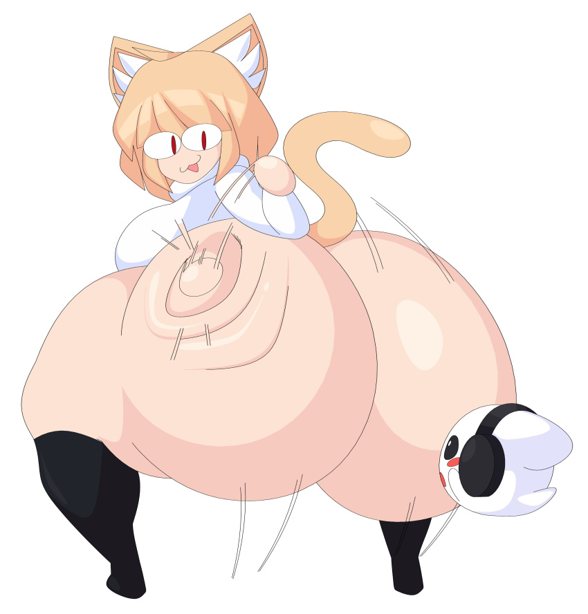 absurd_res ambiguous_gender animal_humanoid big_breasts big_butt blonde_hair blush blush_stickers bottomless breasts butt butt_slap cat_humanoid chaoz_(chaozdesignz) clothed clothing cytrusawa duo felid felid_humanoid feline feline_humanoid female footwear ghost hair headphones hi_res huge_butt humanoid hyper hyper_butt inner_ear_fluff larger_female looking_back mammal mammal_humanoid neco-arc open_mouth red_eyes shirt size_difference slap smaller_ambiguous socks spirit thick_thighs topwear tsukihime tuft type-moon white_body white_skin