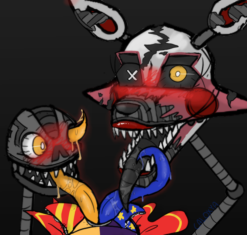 2_heads 2_penises ambiguous_gender animatronic blush caloxya canid canine colored_sketch creepy daycare_attendant_(fnaf) duo eclipse_(fnaf) fellatio first_person_view five_nights_at_freddy's five_nights_at_freddy's:_security_breach five_nights_at_freddy's_4 fox genitals humanoid looking_at_viewer machine male mammal moon_(fnaf) multi_genitalia multi_head multi_penis nightmare_mangle_(fnaf) oral oral_penetration penetration penile penis penis_tentacles pov_blowjob robot scottgames sex sketch steel_wool_studios sun_(fnaf) tentacle_in_mouth tentacle_penetration tentacles