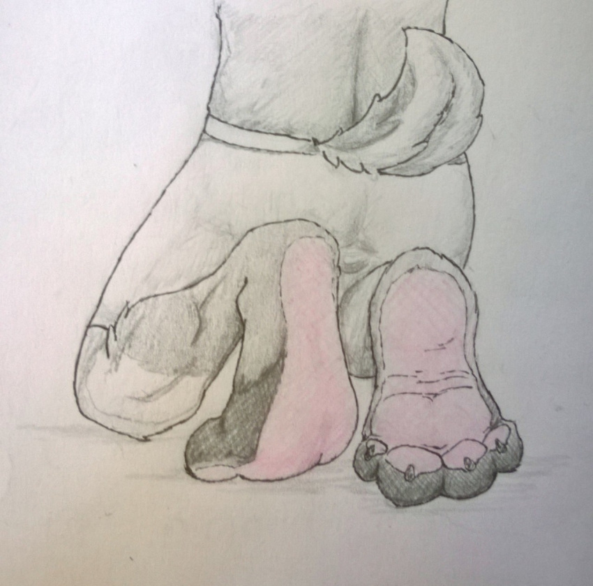 anthro bottomwear butt clothing deer feet foot_focus full_pad hi_res male mammal paws pink_soles ra'deer raised_tail shorts shorts_only tail traditional_media_(artwork) wrinkled_feet wrinkled_soles zer0thecrux