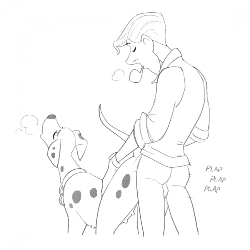 101_dalmatians 2023 ambiguous_penetration backsack balls bestiality biped bottomless bottomless_human bottomless_male butt canid canine canis clothed clothing collar dalmatian digital_media_(artwork) disney domestic_dog duo eyes_closed female female_penetrated feral feral_penetrated from_behind_position genitals halbean hi_res human human_on_feral human_penetrating human_penetrating_feral interspecies male male/female male_penetrating male_penetrating_female mammal multi_nipple nipples penetration perdita roger_radcliffe sex simple_background sketch smoking_pipe white_background
