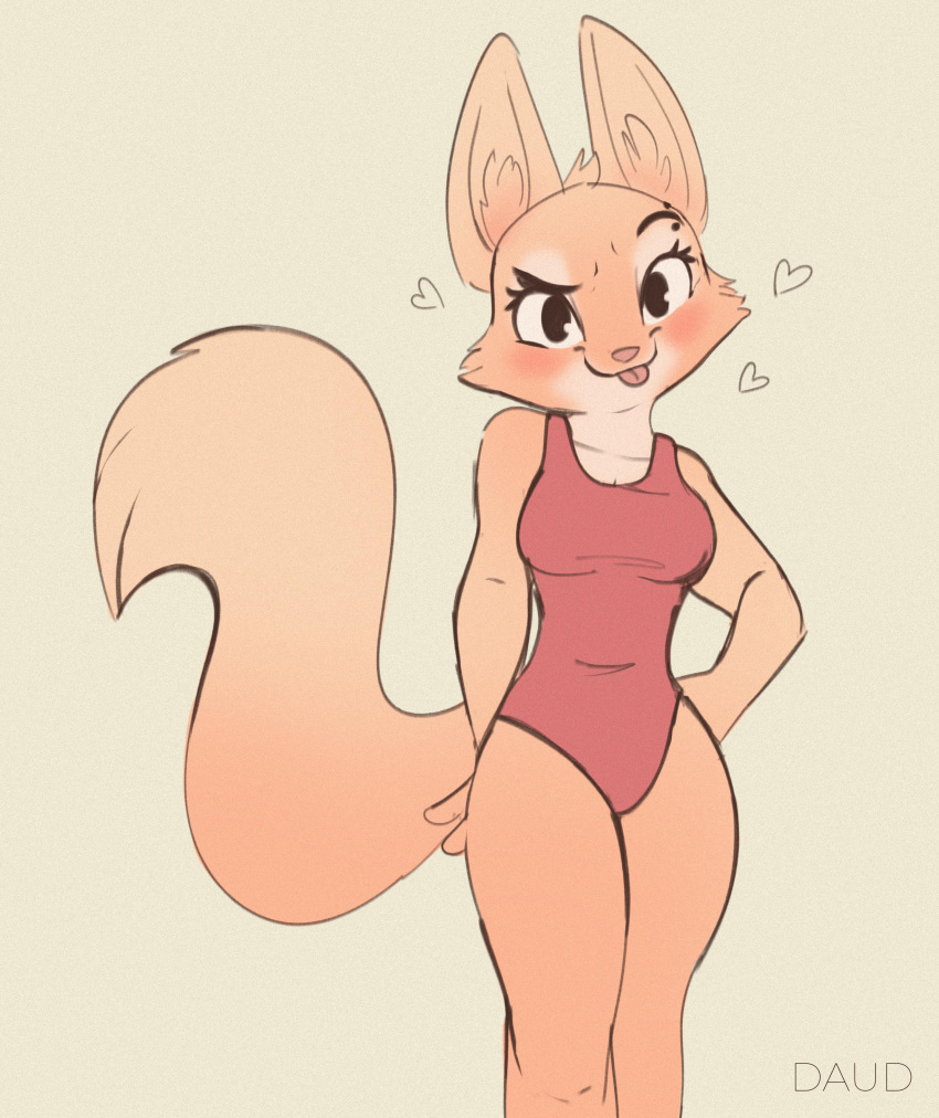 &lt;3 2023 absurd_res anthro blep blush breasts canid canine clothing dauddalmata diane_foxington dreamworks eyebrow_piercing eyebrows eyelashes facial_piercing female fox fur hi_res inner_ear_fluff looking_at_viewer mammal one-piece_swimsuit orange_body orange_fur piercing red_clothing red_swimwear solo swimwear tan_body tan_fur the_bad_guys tongue tongue_out tuft