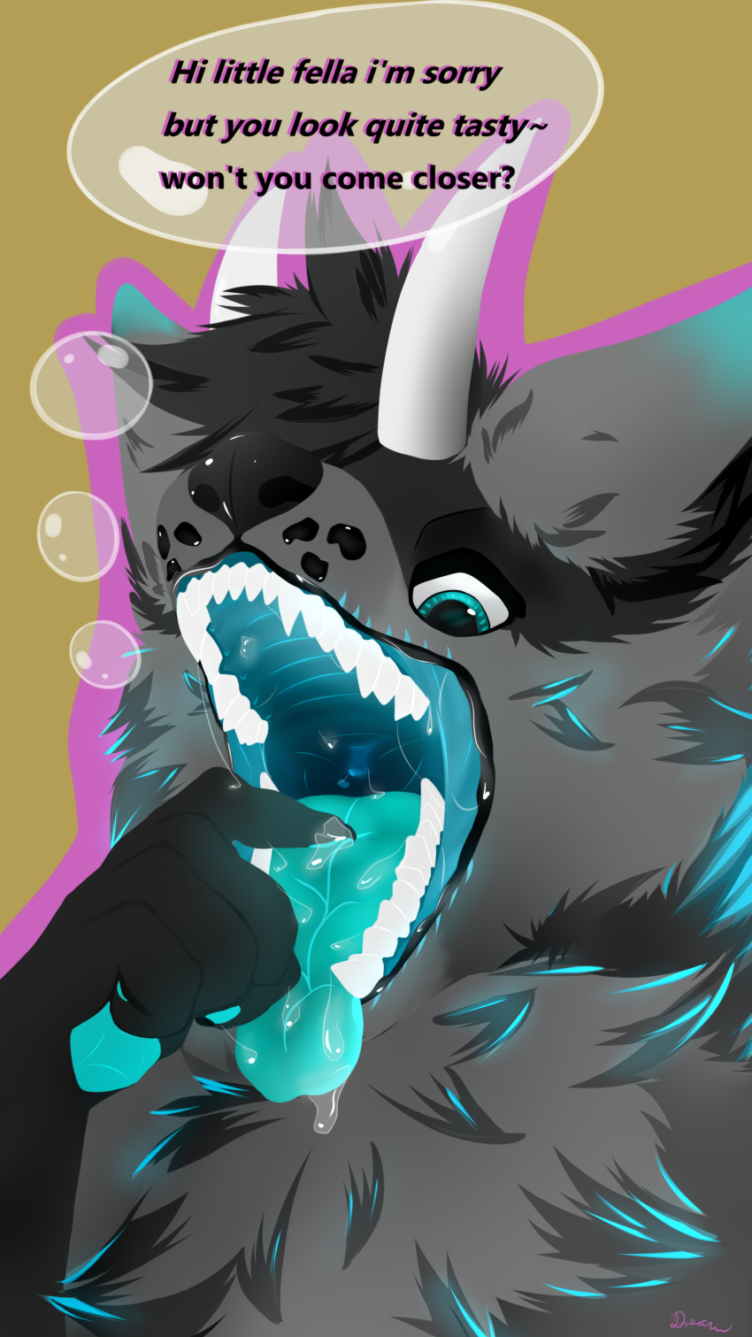 absurd_res anthro bodily_fluids canid canine comic deep_throat dreamfox hi_res male mammal maned_wolf oral oral_vore saliva soft_vore solo teeth tongue vore warm_place