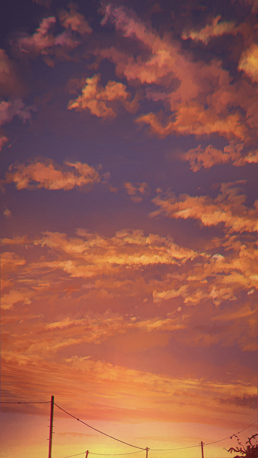 absurdres cloud cloudy_sky evening highres no_humans oka_kojiro orange_sky original power_lines scenery sky utility_pole