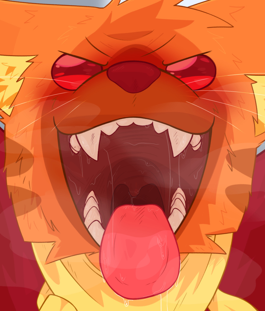 absurd_res bodily_fluids close-up crushpepper domestic_cat felid feline felis first_person_view hi_res looking_at_viewer mammal mouth_shot open_mouth pepper_(crushpepper) saliva saliva_string tongue