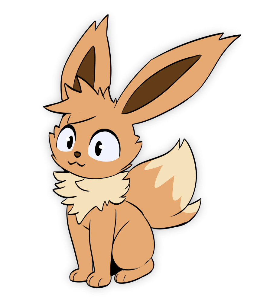 absurd_res black_eyes dipstick_tail eevee feral generation_1_pokemon hi_res looking_at_viewer male markings miso_souperstar neck_tuft nintendo pokemon pokemon_(species) simple_background sitting smile solo tail tail_markings tan_body tuft