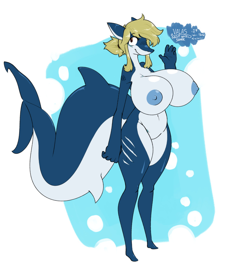 absurd_res belly big_(disambiguation) breasts chest_(disambiguation) fan_character fish heavy hi_res invalid_tag marine milk milky model_sheet nipples nude overweight paunch sea shark sinfullapis tail valas vore water