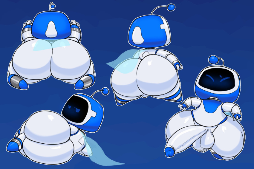 2023 all_fours antennae_(anatomy) astro_(astro_bot) astro_bot_(series) axoarts balls bedroom_eyes big_balls big_butt big_penis blue_background blue_body blue_cape blue_eyes butt cape clothing digital_media_(artwork) eyes_closed genitals half-closed_eyes hi_res high-angle_view huge_butt huge_penis humanoid lying machine male multicolored_body narrowed_eyes on_side penis presenting presenting_hindquarters rear_view robot robot_humanoid screen screen_face seductive simple_background solo sony_corporation sony_interactive_entertainment standing teapot_(body_type) thick_thighs translucent translucent_cape translucent_clothing two_tone_body white_body