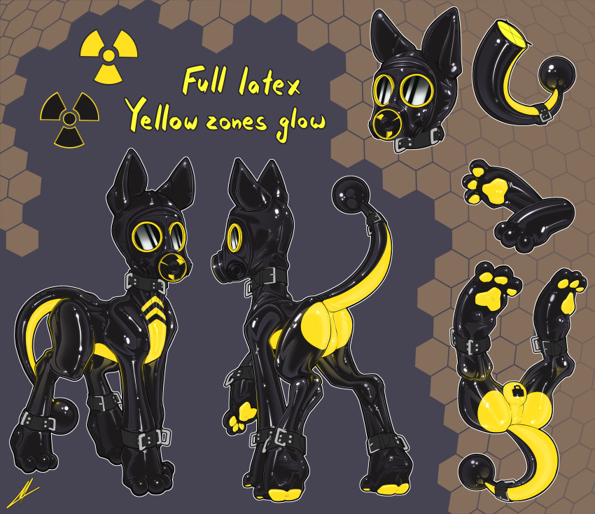 absurd_res belt belt_collar clothing collar dracony drone drone_(mlp) friendship_is_magic gas_mask hasbro hi_res latex lighting_zap male mask midnightflight model_sheet my_little_pony rubber rubber_clothing rubber_suit solo