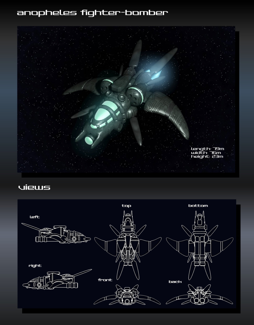 3d commentary concept_art english_text eve_online flying frigate_(eve_online) gallente_federation_(eve_online) glowing highres military_vehicle multiple_views no_humans original outdoors science_fiction sky space spacecraft star_(sky) starry_sky tech_2_ship_(eve_online) thrusters toneloperu vehicle_focus