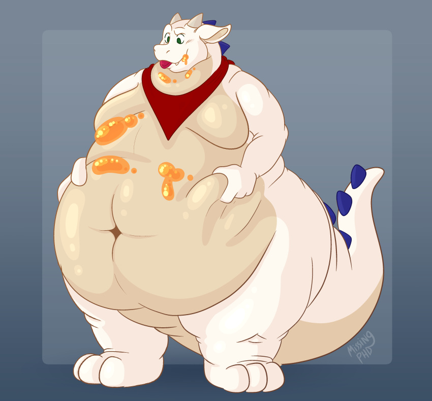 absurd_res anthro bandanna belly belly_grab big_butt big_toes butt double_chin duo eyebrows feet hi_res invalid_tag kerchief kobold male male/male missingphd moobs navel overweight overweight_male pudgy_belly slime spikes standing tail thick_eyebrows thick_tail toes vore
