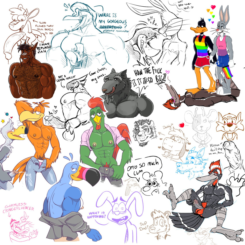 abs anthro anti_dev bailey_(brogulls) biceps bodily_fluids bugs_bunny cocoa_puffs crew_(anti_dev) cum daffy_duck erection feral froot_loops general_mills genital_fluids genitals group hi_res humanoid kellogg's looney_tunes male male/male mascot master_splinter nipples obliques pecs penis teenage_mutant_ninja_turtles toucan_sam triceps trix trix_rabbit warner_brothers