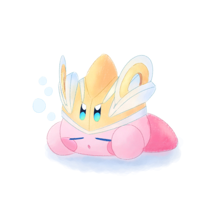 closed_eyes commentary_request copy_ability cutter_kirby highres kirby kirby_(series) kirby_and_the_forgotten_land open_mouth sleeping tumblr_username white_background