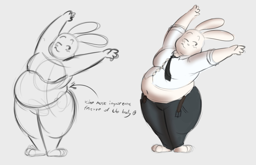 anthro belly belly_overhang belt_snap big_belly chubby_male fur hi_res ill_fitting_clothing lagomorph love_handles male mammal moobs overweight overweight_male sebastian_(secret-bunny) secret-bunny solo solo_focus white_body white_fur