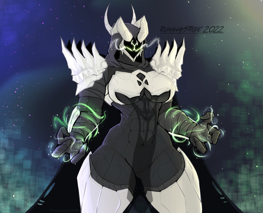 2022 2_horns 3_eyes 3_fingers abs abstract_background alien alien_humanoid arm_wraps armor big_breasts biped black_body bracers breastplate breasts butt_from_the_front cape clothing curled_fingers curvy_figure dated destiny_(video_game) digital_media_(artwork) exoskeleton fecharis female fingers front_view glowing glowing_eyes green_eyes headgear helmet hi_res hive_(destiny) hood horn humanoid looking_at_viewer magic_user midriff multi_eye muscular muscular_female muscular_thighs narrowed_eyes natural_armor not_furry pauldron portrait pose pupils runawaystride sedona_(runawaystride) signature skimpy_armor solo spiked_armor spikes spikes_(anatomy) standing thick_thighs thigh_gap three-quarter_portrait translucent translucent_clothing unusual_pupils white_armor white_body white_exoskeleton white_horn wide_hips wraps