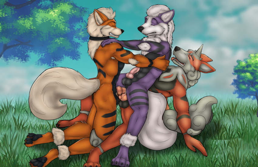 arcanine double double_penetration generation_1_pokemon group group_sex hisuian nintendo penetration pokemon pokemon_(species) sex threesome