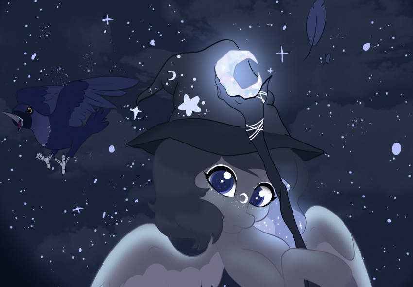 clothing equid equine fan_character female feral friendship_is_magic hasbro hat headgear headwear hi_res horse magic_staff mammal mlp_g5 my_little_pony night pegasi_guard_(mlp) pegasus royal_guard_(mlp) solo star starburst_uwu wings witch_hat