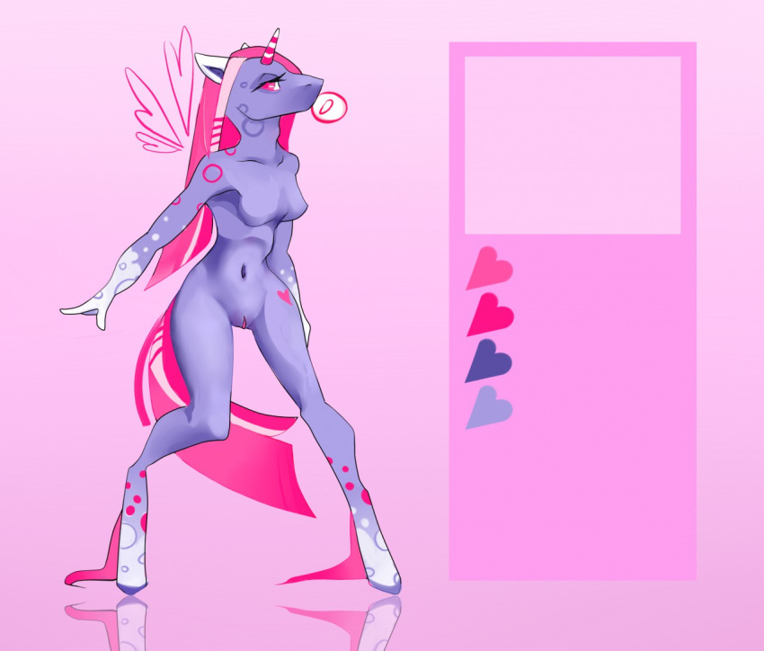 2015 akrolayn anthro breasts bubble_gum digital_media_(artwork) digitigrade equid equine featureless_breasts female full-length_portrait fur genitals geodis gradient_background hair hasbro hooves horn humanoid_hands magenta_hair magenta_markings magenta_tail mammal model_sheet multicolored_body multicolored_fur multicolored_hair multicolored_horn my_little_pony navel nude pink_background pink_hair portrait purple_body purple_eyes purple_fur pussy simple_background slim small_breasts solo spots spotted_body standing two_tone_hair two_tone_horn unavailable_at_source unicorn white_body white_ears white_fur