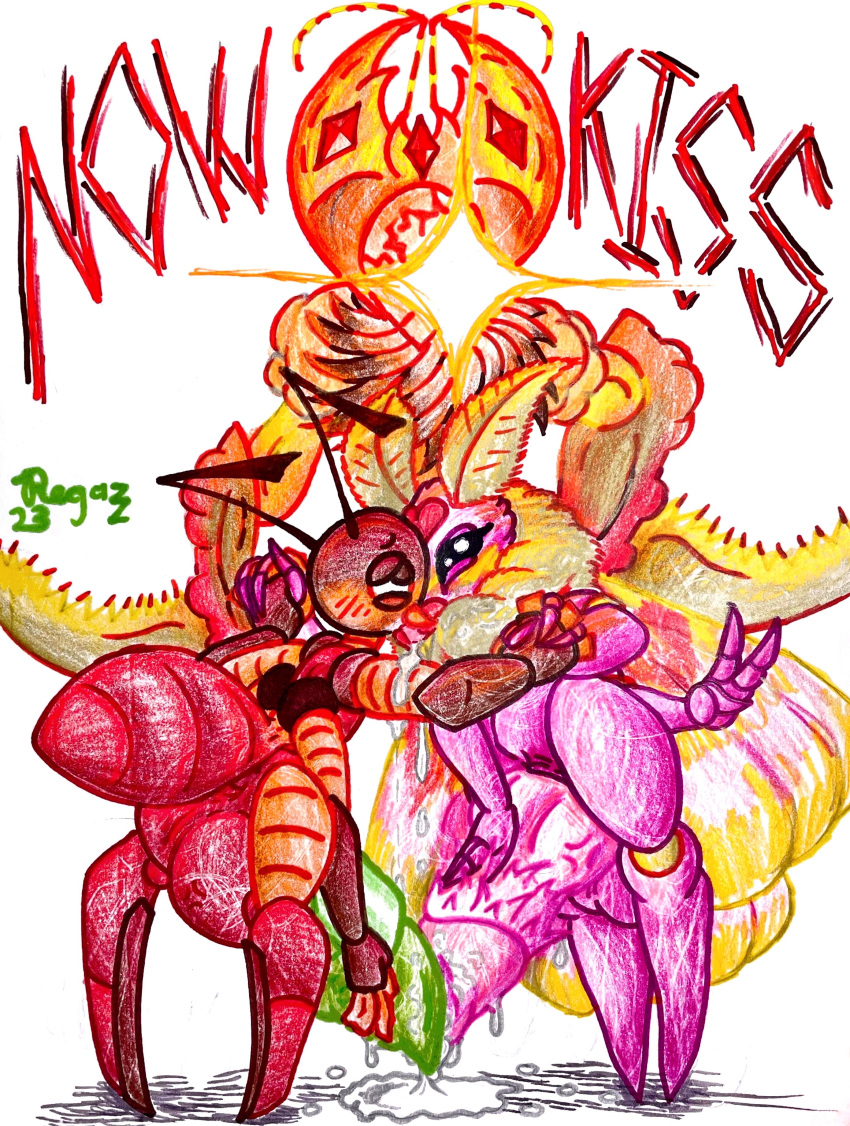 &lt;3 4_arms absurd_res adonis_(blackburne) animal_humanoid ant_humanoid antennae_(anatomy) arthropod arthropod_abdomen arthropod_humanoid big_penis blush bodily_fluids claws cloak clothing cum drooling drooling_cum drooling_on_partner faulted_mantis_(regazz) fluffy_antennae gem genital_fluids genitals gesture green_penis group hi_res horn huge_penis humanoid hymenopteran hymenopteran_humanoid hyper hyper_genitalia hyper_penis insect insect_humanoid interlocked_fingers kissing lens_flare lepidopteran male male/male mantis moth multi_arm multi_limb neck_tuft penis penis_kissing pervnamedregazz pink_body pink_penis red_body ridged_penis saliva segmented_body short_stack size_difference spiked_penis spikes spikes_(anatomy) text thick_thighs traditional_media_(artwork) trio tuft v_sign vermillion_(equinox) wings