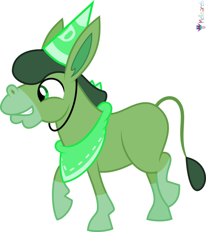 2023 absurd_res alpha_channel alphabet_(mike_salcedo) alternate_species asinus bandanna clothing d_(mike_salcedo) donkey dunce_cap equid equine feral green_body green_eyes green_hair hair hasbro hat headgear headwear hi_res hooves kerchief male mammal melisareb my_little_pony raised_hoof signature simple_background smile solo transparent_background