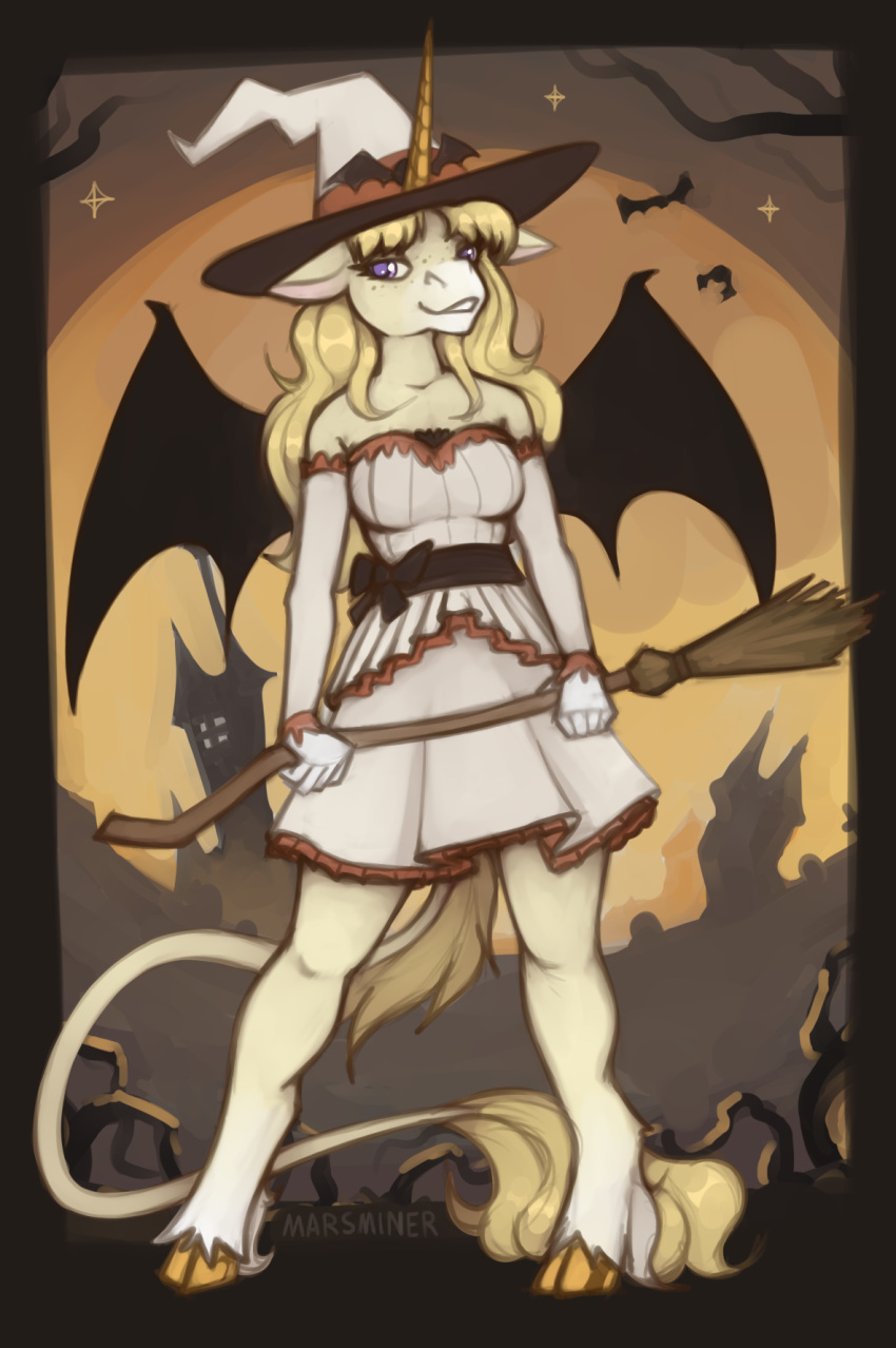 adora_(marsminer) anthro equid equine female halloween hi_res holidays horn horse magic_user mammal marsminer solo winged_unicorn wings witch