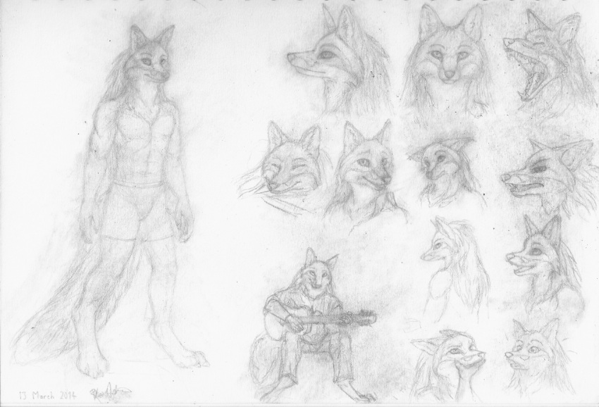2014 abs angry anthro athletic athletic_anthro athletic_male biped canid canine chukchi_husky clothed clothing confusion digitigrade eyebrows eyes_closed fluffy fluffy_tail fox front_view guitar happy holding_musical_instrument holding_object looking_at_viewer male mammal musical_instrument open_mouth pecs playing_guitar playing_music plucked_string_instrument side_view solo standing string_instrument tail three-quarter_view topless