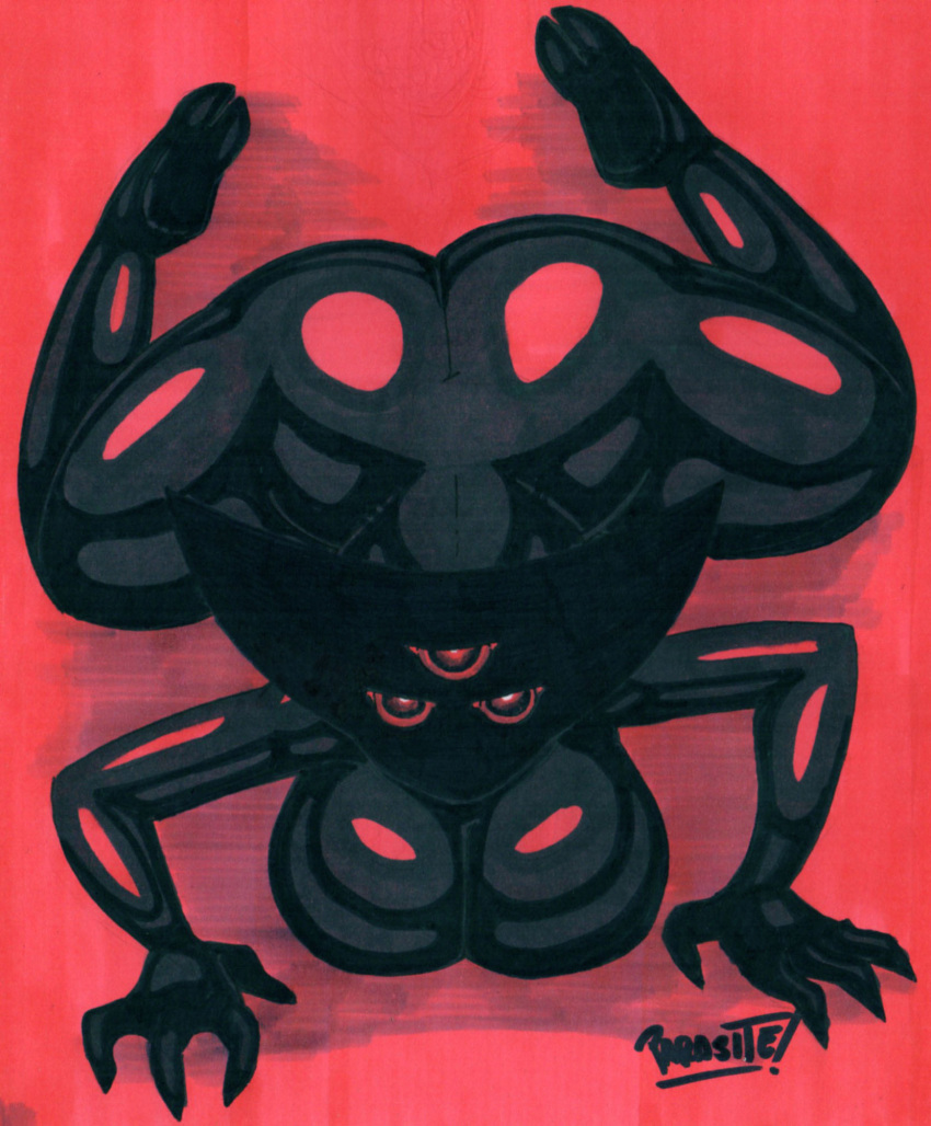 2023 3_eyes 4_fingers all_fours artist_name big_breasts big_butt black_body black_skin breasts bubble_butt butt curvy_figure demon demon_humanoid feet female fingers hi_res hooves huge_breasts huge_butt humanoid looking_at_viewer looking_up looking_up_at_viewer monster monstrous_humanoid multi_eye nude parasitedeath red_background red_eyes shadow_creature shadow_humanoid signature simple_background solo thick_thighs traditional_media_(artwork) voluptuous wide_hips