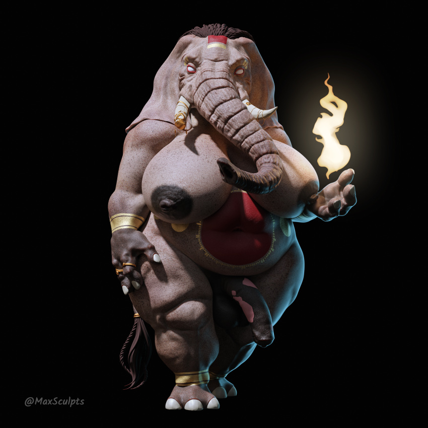 1:1 3_fingers 3d_(artwork) absurd_res anthro balls blind bodypaint digital_media_(artwork) dreadlocks elemental_manipulation elephant elephantid fingers fire fire_manipulation genitals herm hi_res intersex lagende mammal maxsculpts nipples overweight overweight_intersex penis proboscidean proboscis_(anatomy) solo trunk_(anatomy) tusks