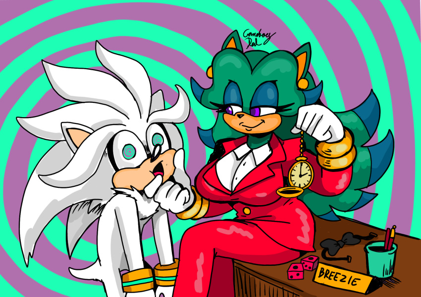 anthro breezie_the_hedgehog clock duo female gameboyred hi_res hypnosis male mind_control pocketwatch sega silver_the_hedgehog sonic_the_hedgehog_(series) watch