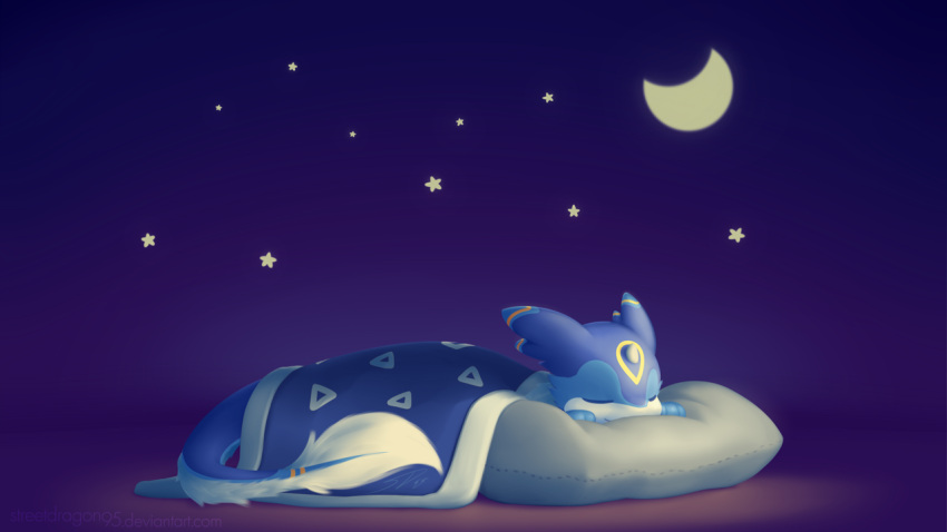 16:9 dragon furry mika_(disambiguation) moon nigh pillow sleeping star widescreen