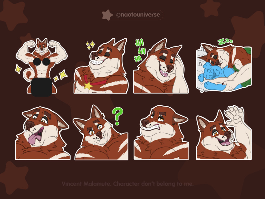 animal_humanoid anthro canid canid_humanoid canine canine_humanoid canis disgust dog_humanoid domestic_dog genitals greeting humanoid laugh male mammal mammal_humanoid muscular muscular_male naoto penis question sleeping solo stickers telegram