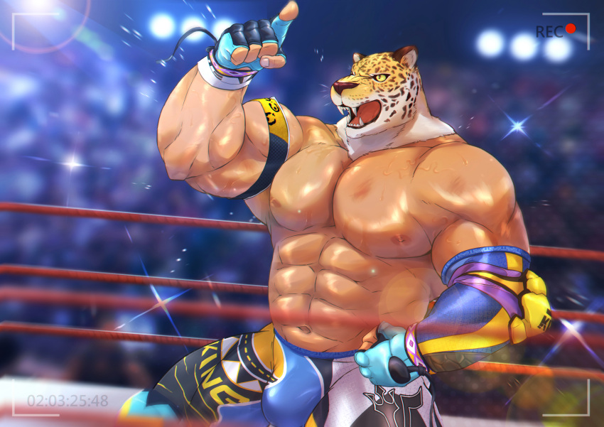 absurd_res big_(disambiguation) felid fighting_ring hanapanda hi_res human invalid_tag jaguar king_(tekken) male mammal mask muscular muscular_male nipples pantherine tekken tekken_(series) tekken_8 wrestler wrestling