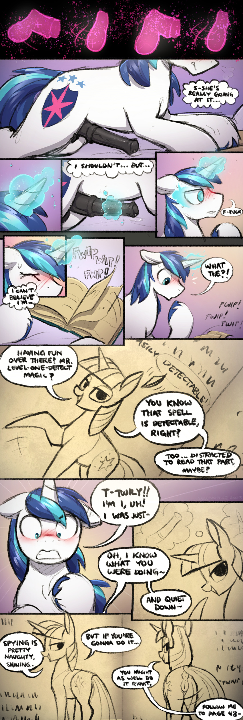 absurd_res animal_genitalia animal_penis brother brother_and_sister comic dialogue equid equine equine_genitalia equine_penis female feral friendship_is_magic genitals hasbro hi_res horn magic male mammal masturbation my_little_pony penis selenophile shining_armor_(mlp) sibling sister twilight_sparkle_(mlp) unicorn