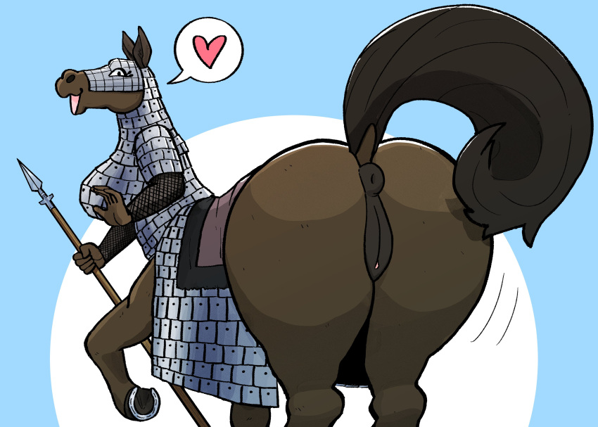 &lt;3 absurd_res animal_genitalia animal_pussy anthro anus armor big_breasts big_butt breasts brown_body brown_fur butt dubindore equid equid_taur equine equine_genitalia equine_pussy equine_taur female fur genitals hi_res hooves horse horseshoe knight looking_at_viewer mammal mammal_taur melee_weapon open_mouth polearm pussy raised_tail rear_view solo spear tail taur warrior weapon