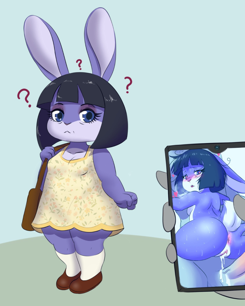 anthro big_butt bodily_fluids butt clothing cum cum_in_pussy cum_inside dress female genital_fluids hi_res lagomorph leporid mammal mature_female mr-shin rabbit short_stack sweat