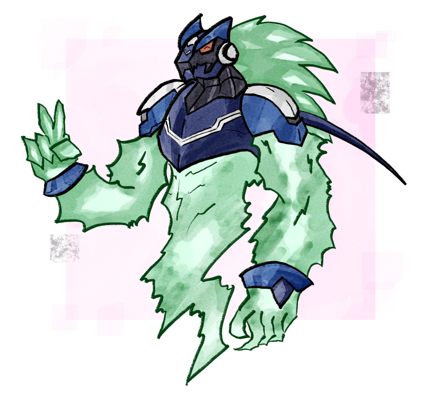 absurd_res armor blue_body capcom digital_drawing_(artwork) digital_media_(artwork) electricity electricity_creature elemental_creature em_being green_body hi_res male mega_man_(series) mega_man_star_force red_eyes science_fiction simple_background solo teyl'nir_(artist) video_games