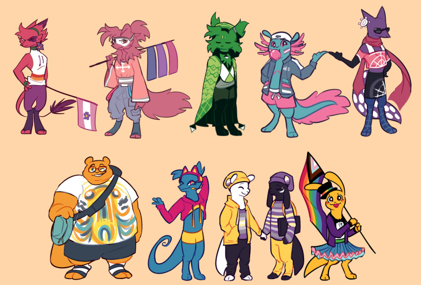 ambiguous_gender anthro artificer_(rain_world) cape clothed clothing enot_(rain_world) eyes_closed facial_scar flag flag_(object) fluffy fluffy_tail gourmand_(rain_world) group hi_res hunter_(rain_world) legwear lgbt_pride looking_at_another looking_at_viewer monk_(rain_world) nightcat_(rain_world) pansear_lady pride_color_accessory pride_color_clothing pride_color_flag pride_color_jewelry pride_color_legwear pride_color_topwear pride_colors rain_world rivulet_(rain_world) saint_(rain_world) scar scarf slugcat_(rain_world) smile spearmaster_(rain_world) survivor_(rain_world) tail topwear videocult