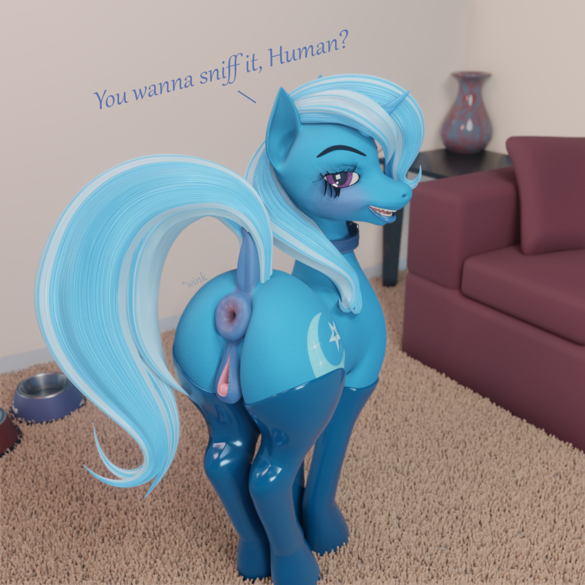 1:1 animal_genitalia animal_pussy anus blender_(software) equid equine equine_genitalia equine_pussy female feral first_person_view friendship_is_magic genitals hasbro hi_res horn horse inviting latex_stockings mammal my_little_pony presenting presenting_anus puffy_anus pussy solo sunsetsarsaparilla trixie_(mlp) unicorn